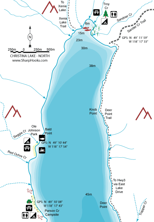 Map of Christina Lake - North