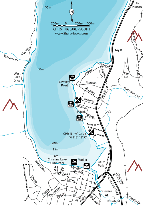 Map of Christina Lake - South
