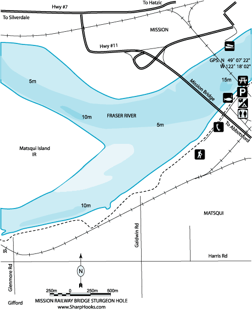 Map of Fraser - Mission Railway Bridge Sturgeon Hole