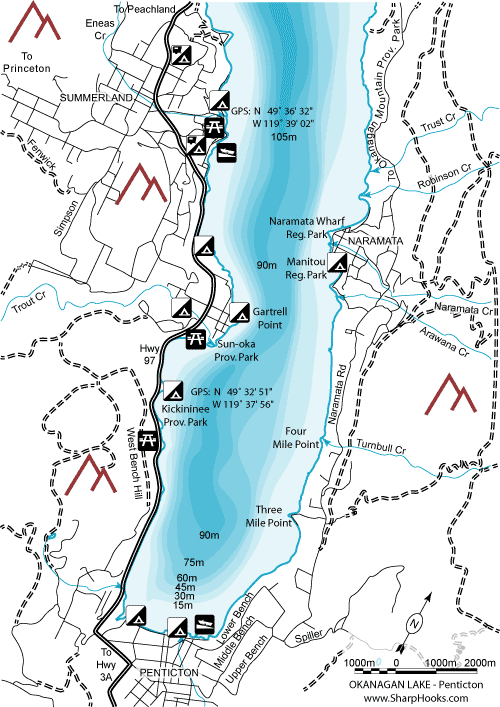 Map of Okanagan Lake - Penticton