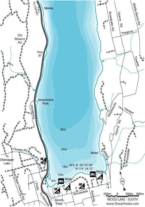 Map of Wood (Westwold) Lake - South